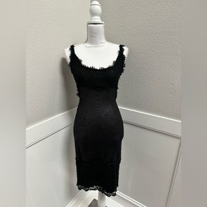 DVF Lace Trim Bodycon Black Cocktail Dress Size 0